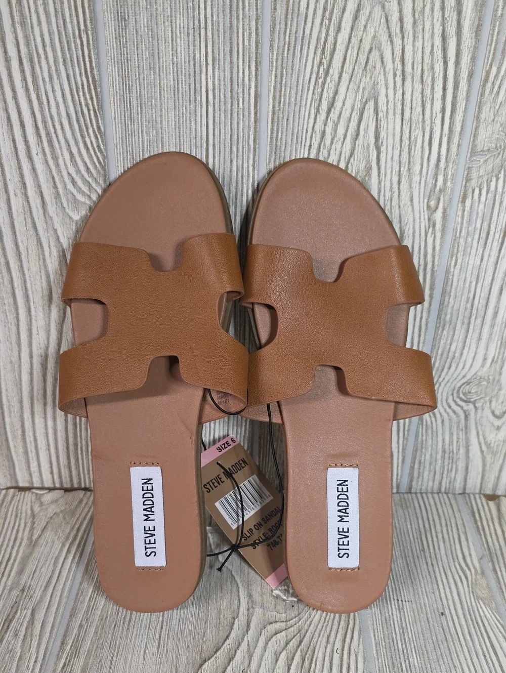 Steve Madden Roceen Leather Slide Sandals Tan Womens Size 6 NEW